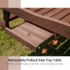 Outsunny Garden Patio Sun Lounger, Outdoor Wooden Sun Bed with Built-In Table, Reclining Backrest and Rolling Wheels for Sunbathing, Red Brown