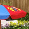 Outsunny Kids Bistro Set Children Table and Chair Set Garden Furniture Cowboy Themed 4 Pieces w/ Adjustable Parasol, Foldable Chairs for 2-5 Years - Blue and Red