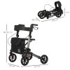 HOMCOM 4 Wheel Rollator with Seat and Back, Folding Mobility Walker with Carry Bag, Adjustable Height, Dual Brakes, Cane Holder, Lightweight Aluminium Walking Frame for Seniors and Disabled