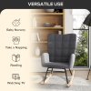 HOMCOM Wingback Rocking Chair with Wooden Base, Fleece Glider Rocker for Nursing, Modern Armchair - Dark Grey
