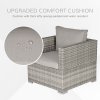 Outsunny Single Rattan Garden Chair, PE Wicker Garden Armchair with Cushions, Outdoor Rattan Chair with Armrests and Steel Frame for Conservatory, Porch, Patio, Balcony, Grey