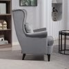 HOMCOM Modern Accent Chair, Upholstered Wingback Armchair with High Backrest and Pillow, Velvet-Feel Fabric Reading Chair with Solid Wood Legs for Living Room, Bedroom, Home Office, Dark Grey