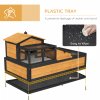 PawHut Tortoise House 3-Room Wooden Tortoise Enclosure Large Reptile Cage with 2 Stories, Ladder, Balcony, Tray, Openable Roof, 60H x 112L x 65Wcm, Yellow