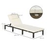 Outsunny Rattan Sun Lounger Set of 2, 5-Level Adjustable Garden Lounger Recliner with Cushion and Headrest, Outdoor Reclining Sunbed, Steel Frame Garden Chair for Patio, Beach, Terrace, Cream White