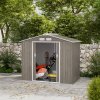 Outsunny 7 x 4ft Metal Garden Shed, Outdoor Storage Tool House with Ventilation Slots, Foundation Kit and Lockable Double Doors, Light Brown