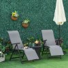Outdoor Reclining Garden Chair Set of 2, 10-Position Adjustable Folding Sun Lounger Zero Gravity Chairs with Texteline Seat, Armrests and Footrest for Patio, Grey