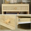HOMCOM Floating Bedside Tables, Nordic Nightstands Set of 2 with Rattan Drawer and Open Shelf for Bedroom, Nature Wood Finish