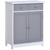 kleankin 75x60cm Freestanding Bathroom Storage Cabinet Unit w/ 2 Drawers Cupboard Adjustable Shelf Metal Handles Traditional Style 