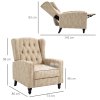 HOMCOM Manual Reclining Armchair with Footrest, Marble Effect Vintage Recliner Chair with Nail Head Trim, Button Tufted Wing Back and Wood Legs, Beige