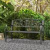 Outsunny Garden Bench, 2 Seater Metal Outdoor Bench Seat, Patio Loveseat with Armrests, Floral Backrest and Slatted Seat, 240 KG Capacity for Park, Porch, Black