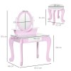ZONEKIZ Kids Dressing Table, Kids Vanity Set, Girl Makeup Desk w/ Mirror, Stool, Drawer, for Ages 3-6 Years - Pink
