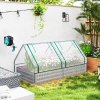 Outsunny Raised Garden Bed with Mini Greenhouse, Outdoor Metal Planter Box with Cover, for Herbs and Vegetables, Use for Patio, Garden, Balcony, White and Dark Grey