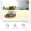 Outsunny 4 Seater Rattan Cube Garden Furniture Set with Cushions, Square Garden Dining Set with Stone Composite Board Top Table, Wicker Outdoor Table and Chairs, Grey