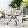Outsunny Outdoor Dining Table with Parasol Hole, Tempered Glass Top Metal Frame Coffee Table, Round, 96.5 x 96.5 x 71 cm
