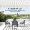 Outsunny 5 Pieces Garden Dining Set with Glass Top Dining Table, Outdoor Patio Table and 4 Armchairs with Texteline Fabric Seats and Backrest, Wood-plastic Composite Armrests Top, Grey