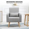 HOMCOM Accent Chair, Linen-Touch Armchair with Pillow, Upholstered Leisure Lounge Sofa for Living Room, Club Chair with Rubber Wooden Frame