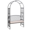 Outsunny Garden Metal Arch Bench, Outdoor Furniture Chair with Cushion Outdoor Patio Rose Trellis Arbour Pergola, for Climbing Plant 114L x 60W x 206H cm