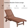 Outsunny Garden Patio Sun Lounger, Outdoor Wooden Sun Bed with Built-In Table, Reclining Backrest and Rolling Wheels for Sunbathing, Red Brown