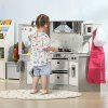 AIYAPLAY Toy Kitchen Playset, Kids Play Kitchen, Role Playing Game with Running Water, Lights, Sounds, Apron and Chef Hat, Water Dispenser, Sink, Utensils, Ages 3-6 Years - Grey