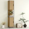 HOMCOM Tall Bathroom Cabinet, Slim Bathroom Storage Cabinet with 2 Doors, Open Compartments and Adjustable Shelves, Freestanding Storage Cupboard, 33 x 33 x 185 cm, Natural Wood Finish