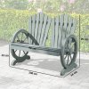 Outsunny 2 Seater Garden Bench, Comfortable Fir Wood Love Chair with Wagon Wheel-Shaped Armrests, Outdoor Adirondack Wooden Loveseats, Grey