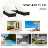 Outsunny 3 Pieces Rattan Sun Loungers with Side Table, 5-Level Adjustable Garden Recliner Sun Loungers Set of 2 with Cushions, Wicker Outdoor Patio Furniture with Glass Top Coffee Table, Dark Brown