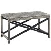 Outsunny Outdoor Coffee Table, Garden PE Rattan Side Table with Plastic Board Under the Full Woven Table Top and X-Shape Frame for Patio, Balcony, Mixed Grey