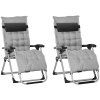 Outsunny 2 Piece Reclining Zero Gravity Chair Metal Frame Folding Garden Sun Lounger with Cushion Headrest, Light Grey