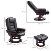 HOMCOM Recliner Chair With footstool, Recliner Armchair up to 130kg Weight Capacity, 135 Reclining Swivel Sofa Chair, PU Leather Ergonomic Couch Bed with Swivel Wood Base for Living Room, Black