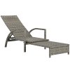 Outsunny PE Rattan Sun Lounger, Garden Lounger with 4-Level Adjustable Backrest, Outdoor Sunbed with Retractable Footrest for Balcony, Beach, Patio, Mixed-grey