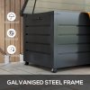 Outsunny 331 Litre Garden Storage Box, Waterproof Outdoor Storage Box with Wheels and Handles, Lockable Galvanised Steel Outside Deck Box Organiser for Tools, Cushions, Dark Grey