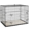 PawHut Dog Crate, Folding Metal Dog Cage with Two Doors, Tray, Soft Cushion, for Large Dogs, 91 x 62 x 68 cm, Black