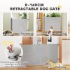 PawHut Retractable Stair Gate for Dogs, Extra Wide Dog Gate Extends Up to 140 cm Wide, 86.5 cm Tall, for Doorways, Stairways, Hallways, Indoor and Outdoor, Grey