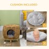 PawHut Wicker Cat House Stool for Rest, Rattan Kitten Bed for Indoor and Outdoor Use, Elevated Pet Bed with Soft Washable Cushion 44 x 43 x 41 cm