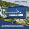 Outsunny 3 x 3(m) Pop Up Gazebo with Extend Dual Awnings, 1 Person Easy up Marquee Party Tent with 1-Button Push, Double Roof, Wheeled Bag, Sandbags, Height Adjustable Instant Shelter, Blue