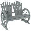 Outsunny 2 Seater Garden Bench, Comfortable Fir Wood Love Chair with Wagon Wheel-Shaped Armrests, Outdoor Adirondack Wooden Loveseats, Grey