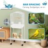PawHut Bird Cage Budgie Cages for Finch Canary Parakeet with Stand Wheels Slide-out Tray Accessories Storage Shelf, White 46.5 x 36 x 124 cm