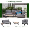 Outsunny 4 Pieces Aluminium Garden Furniture Sets with Thick Padded Cushion, 5 Seater Outdoor L Shape Corner Sofa Conversation Set, w/ Coffee Table and Sofa Side Table for Patio, Deck, Dark Grey