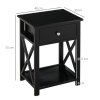 HOMCOM End Table, Sofa Side Table with Drawer X Bar Bottom Storage Shelf, Nightstand Bedside Table for Bedroom or Living Room