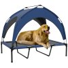 PawHut Cooling Raised Dog Bed, Elevated Pet Bed with Breathable Mesh, UV Protection Canopy, Foot Pads, for Indoor Outdoor, Large Dogs, 106 x 76 x 94cm - Dark Blue