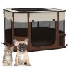 PawHut Dog Pen, Pet Playpen, Portable Foldable Dog Cat Playpen Soft Pet Cage with Storage Bag for Puppies, Rabbits, Kittens, Guinea Pigs, 74 x 60 x 45cm - Brown