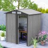 Outsunny 5ft x 4ft Garden Shed, Metal Tool Storage Shed with Sliding Door, Sloped Roof and Foundation Kit for Garden, Patio, Grey Wood Effect