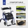 HOMCOM 2 in 1 Wheelchair Transport Chair & Folding Rollator Walker with Seat, Backrest, Footrest, Lightweight Walking Frame with Bag, Adjustable Height, 4 Wheeled Walker for Seniors
