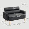 HOMCOM 2 Seater Sofa, Modern Faux Leather Couch Settee, Upholstered Small Sofa Loveseat with Wood Legs, Side Pocket for Living Room, Bedroom, Office, Black