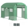 Outsunny 3 x 2 x 2m Polytunnel Greenhouse with 3 Roll-up Doors and Mesh Windows, Walk-in Garden Tunnel Warm House Tent with UV-resistant PE Cover and Galvanised Steel Frame, Green
