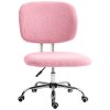 Vinsetto Cute Armless Office Chair, Teddy Fleece Fabric Computer Desk Chair, Vanity Task Chair with Adjustable Height, Swivel Wheels, Mid Back, Pink