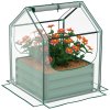 Outsunny Raised Garden Bed with Mini Greenhouse, Outdoor Metal Planter Box with Cover, for Herbs and Vegetables, Use for Patio, Garden, Balcony, Clear and Green