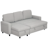 HOMCOM Sofa Bed with Storage, Convertible L Shaped Corner Sofa, 3 Seater Pull Out Sofa Bed with Reversible Chaise, Side Pockets for Living Room, Bedroom, Small Spaces, Light Grey
