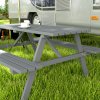 Outsunny 6 Seater Wooden Picnic Table Bench for Outdoor Garden or Patio with Parasol Cutout 150 cm Grey