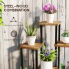 Outsunny 5 Tier Plant Stand Indoor Outdoor, Tiered Corner Steel Wood Plant Shelf for Multiple Plants, Tall Flower Stand Display Rack for Garden Patio Balcony Living Room, Carbonised Finish
